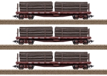 Trix 24922 - H0 - 4-tlg. Set Rungenwagen Holzstämme, Ep. II